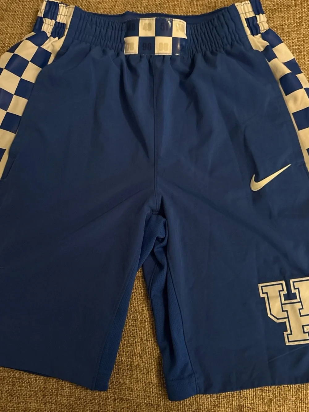 Nike Blue Athletic Shorts with White Checker Trim